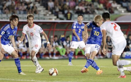 日本、前半２―０でリード　サッカーＷ杯予選、ミャンマー戦