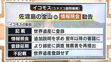 【解説】“佐渡島の金山”イコモス勧告の『情報照会』とは？世界遺産登録へ求められる対応は？