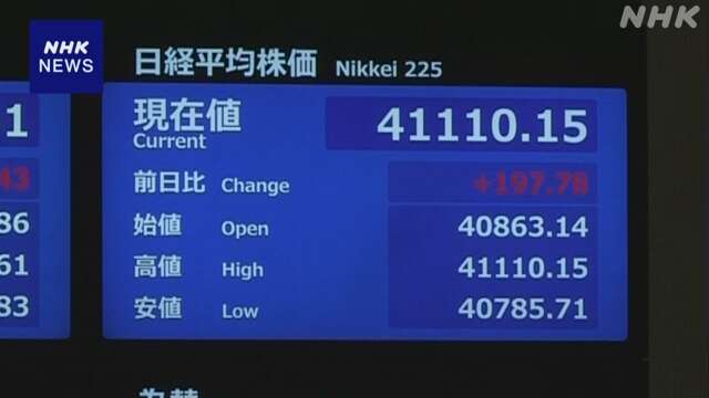 株価 一時4万1100円台 取り引き時間中の史上最高値を更新