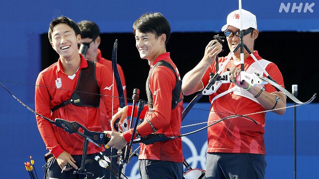 アーチェリー 男子団体 日本 1回戦勝利で準々決勝へ パリ五輪