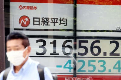 日経平均株価、過去最大の下げ幅　一時4000円超安