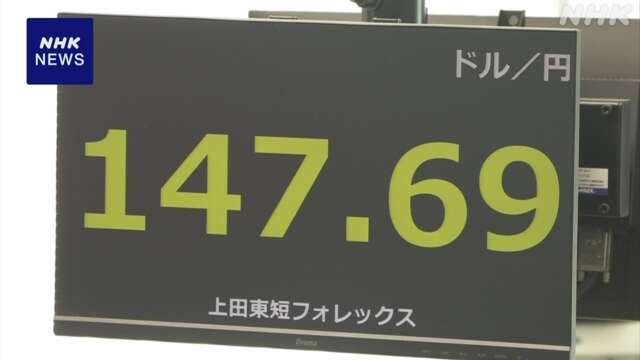 円相場 一時 1ドル＝147円台後半まで値下がり