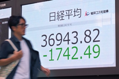 日経平均急落、終値1638円安　米景気の後退懸念でハイテク株売り