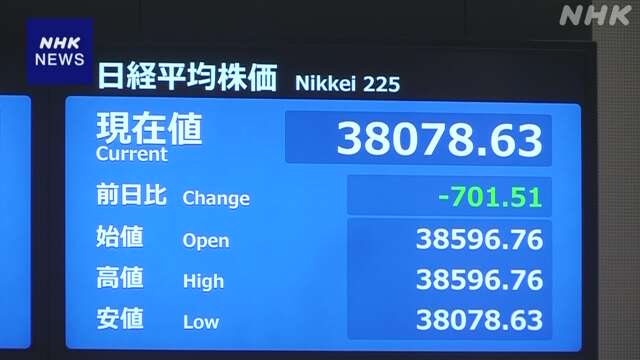 株価 一時 700円以上値下がり トランプ氏の関税表明受け