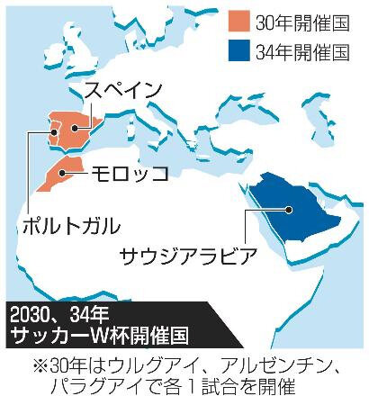 Ｗ杯、３０年大会はスペインなど　３４年はサウジアラビア単独開催